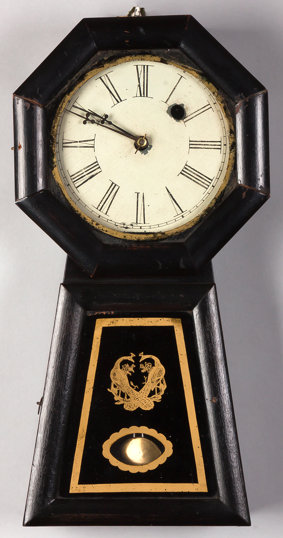 Appraisal: Chauncey Jerome Keyhole Wall Clock New Haven CT Black lacquered