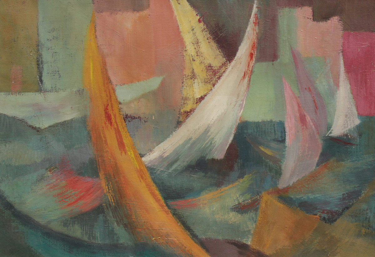 Appraisal: SORGMAN Mayo American - Modernist Sailboats Oil Canvas '' x