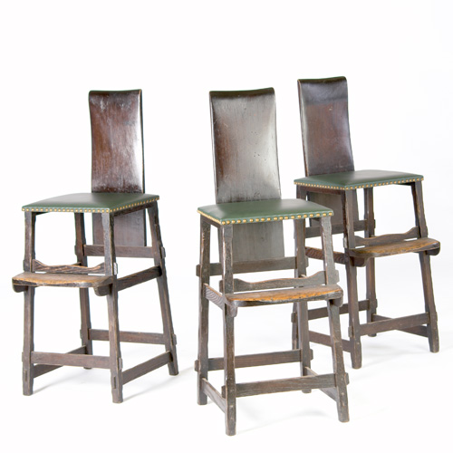 Appraisal: ARTS CRAFTS Set of three children's tall chairs with plank