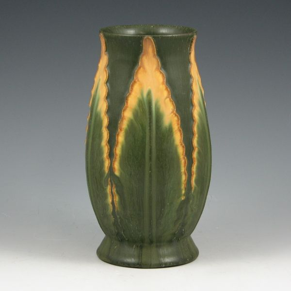 Appraisal: Ephraim Pottery Feathery Leaf vase in matte green and yellow