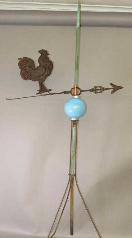 Appraisal: LIGHTNING ROD WITH TIN FULL BODY CHICKEN WEATHERVAca - copper