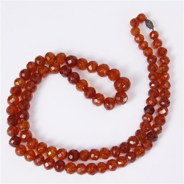 Appraisal: Antique Faceted Amber Beaded Necklace Fraying of thread near top