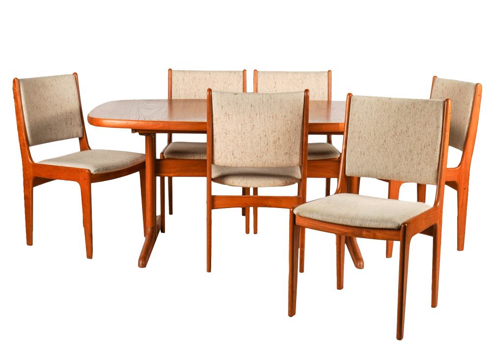 Appraisal: DANISH MODERN-STYLE DINING TABLE SIX CHAIRSthe chairs with manufacturer's label