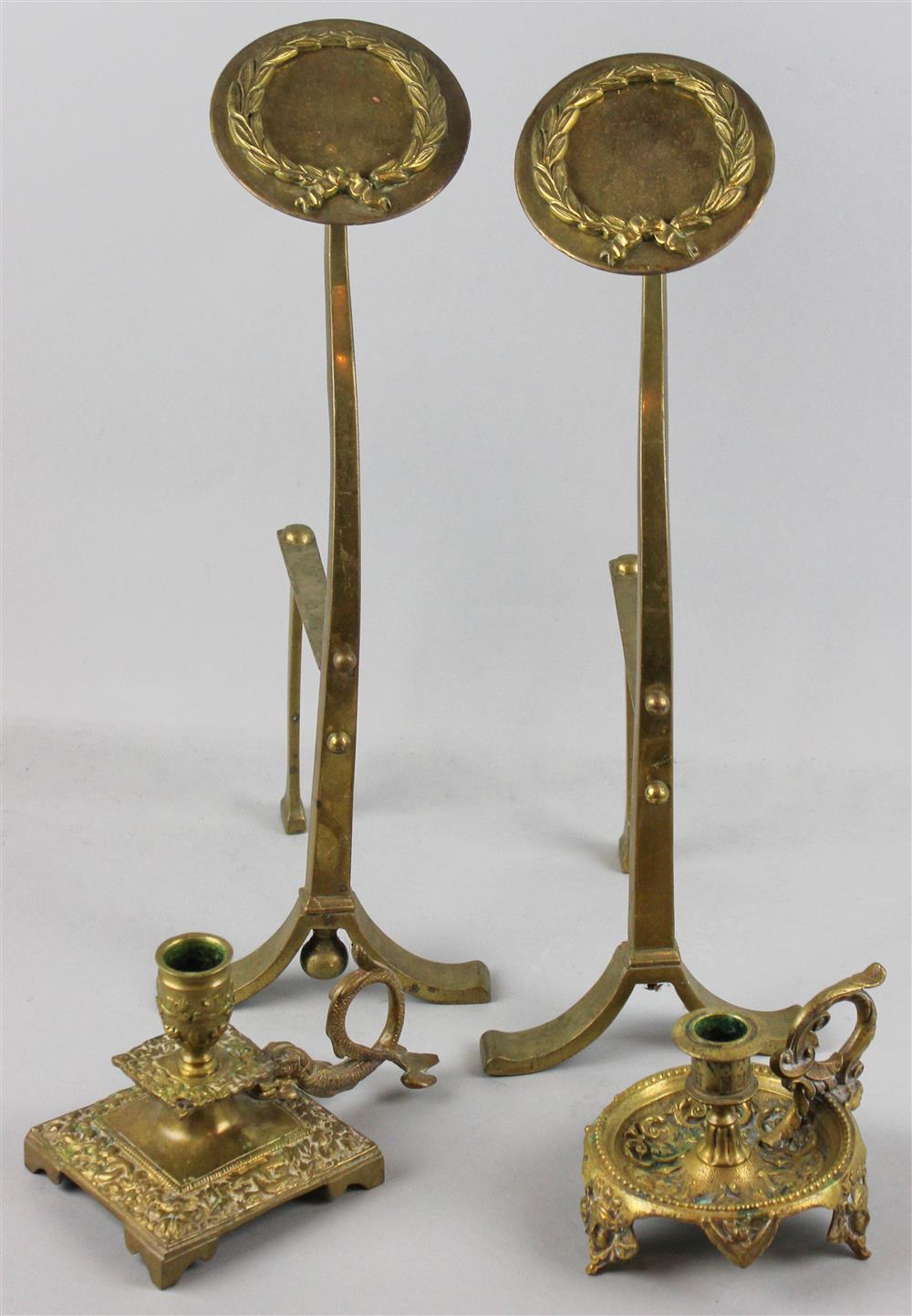 Appraisal: TWO ORNATE BRONZE GILT CANDLE HOLDERS AND TH C DIMINUTIVE