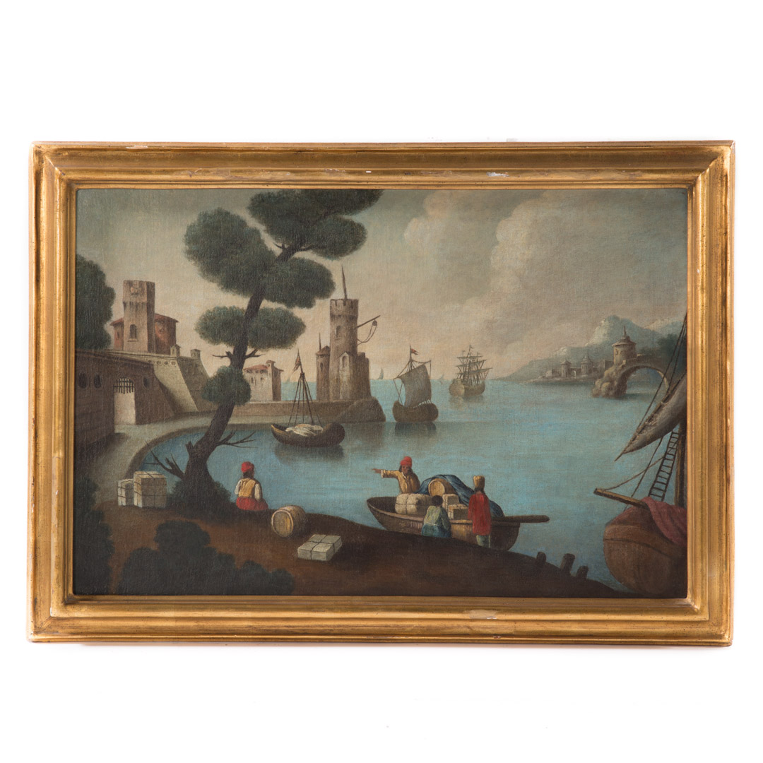 Appraisal: Continental School th c Harbor Scene oil oil on canvas