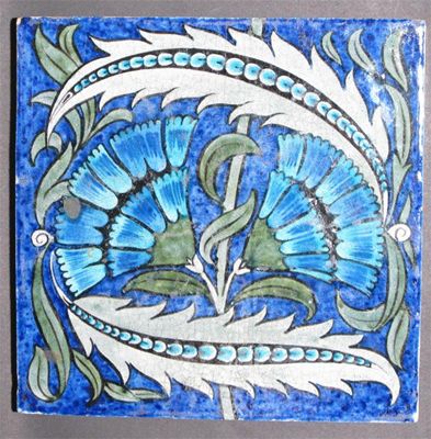 Appraisal: A large William De Morgan Persian Fan tile painted in