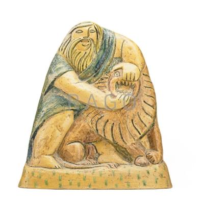 Appraisal: JOHANNES JAIS-NIELSEN - Glazed ceramic double-sided sculpture of St Jerome