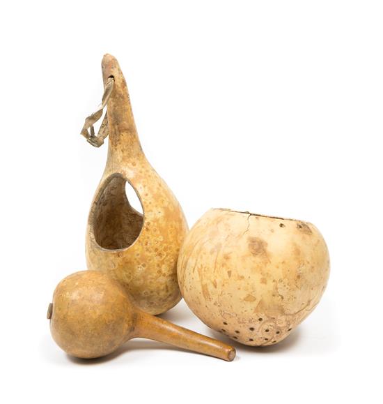 Appraisal: Sale Lot Three Gourd Articles including a rattle Height of