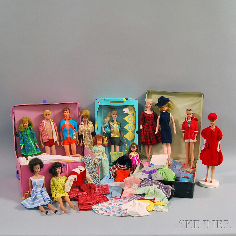 Appraisal: Group of Vintage Barbie Dolls and Related Dolls Clothing Carrying