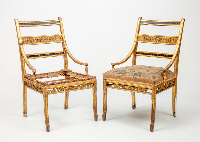 Appraisal: POTTIER STYMUS ATTRIBUTION AESTHETIC MOVEMENT PAIR OF PARLOR CHAIRS Giltwood