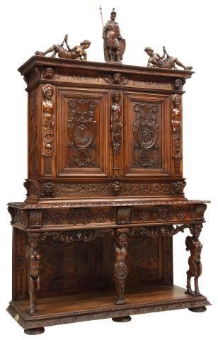 Appraisal: Spectacular French Neoclassical walnut buffet cabinet th c molded cornice