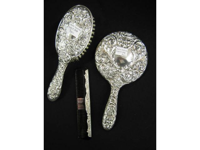 Appraisal: Victorian English Sterling Silver Dresser Set mirror brush comb with