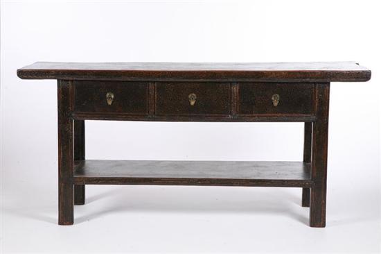 Appraisal: TABLE Chinese th century elm Mortised construction with beaded legs