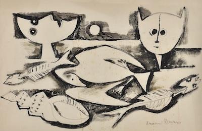 Appraisal: Emanuel Glicenstein Romano Italian American - Faces Fish and Bird