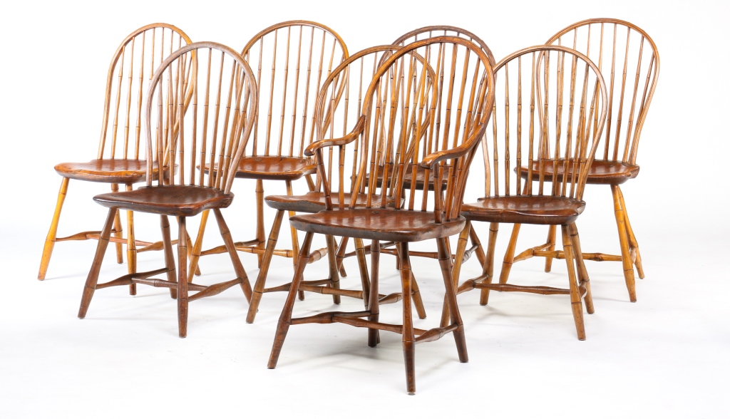 Appraisal: EIGHT AMERICAN BAMBOO WINDSOR CHAIRS Late th-early th century mixed