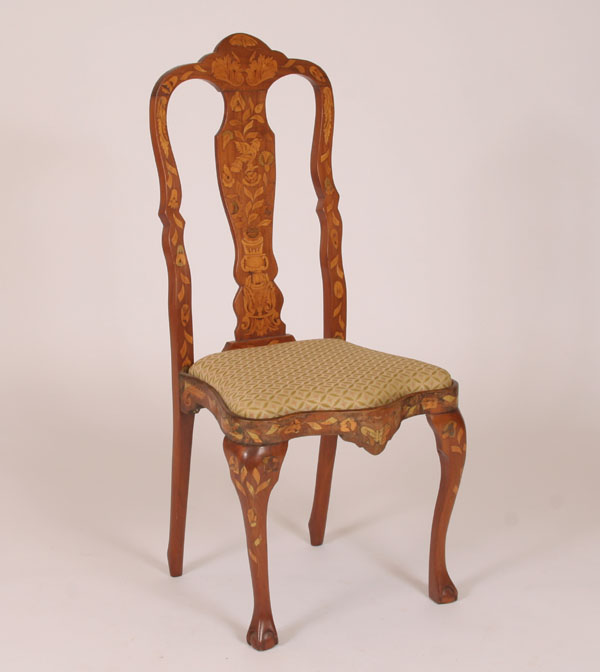 Appraisal: Early Dutch marquetry side chair extensive vegetable dyed floral avian