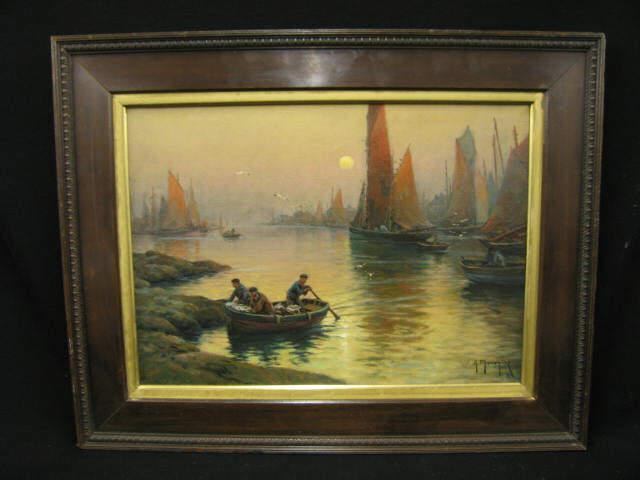 Appraisal: G Marquez Oil on Canvas with fishermen with haul image