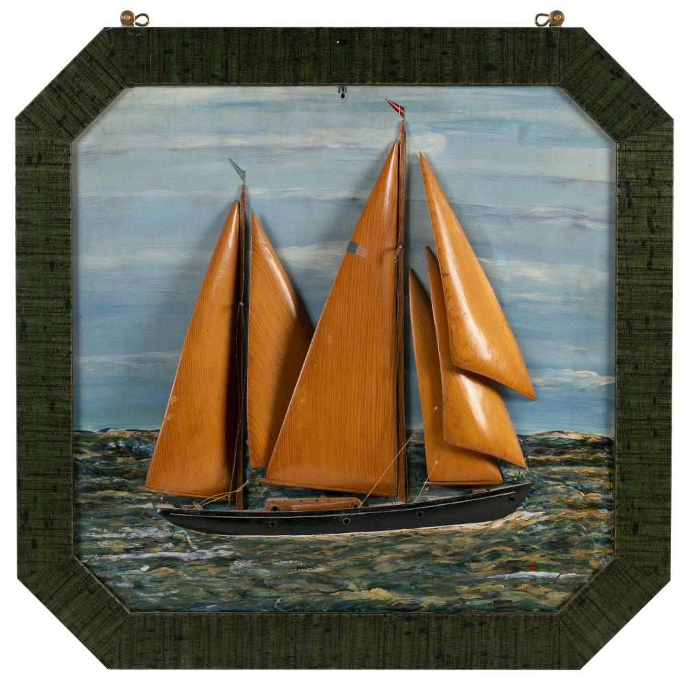 Appraisal: THREE-DIMENSIONAL PAINTED PORTRAIT OF A YACHT TH CENTURY X FRAMED