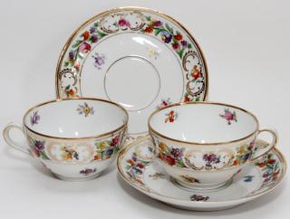 Appraisal: SCHUMANN DRESDEN PORCELAIN TEA CUPS SAUCERS SCHUMANN DRESDEN PORCELAIN TEA