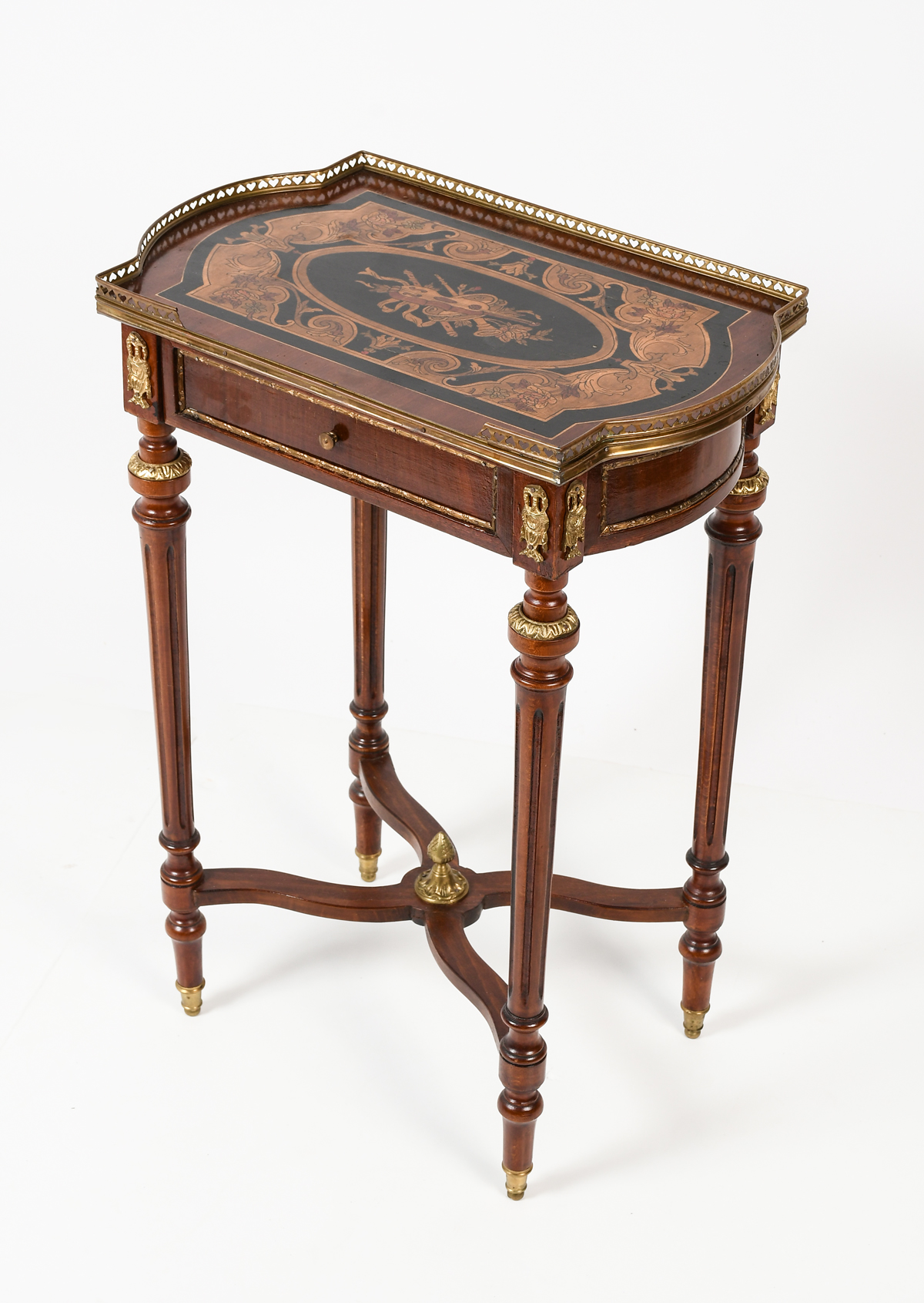 Appraisal: INLAID ITALIAN SIDE TABLE Gallery top Single drawer table having