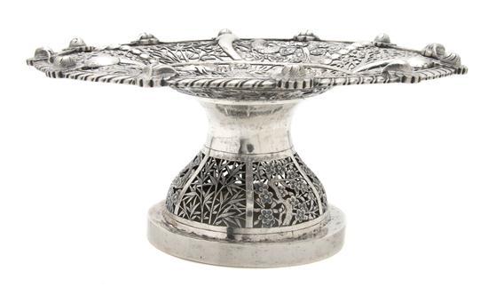 Appraisal: Chinese Silver Compote having six pierced panels at top depicting