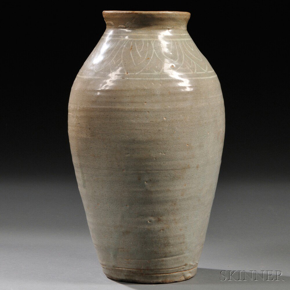 Appraisal: Celadon-glazed Vase Korea th th century ovoid with short waisted