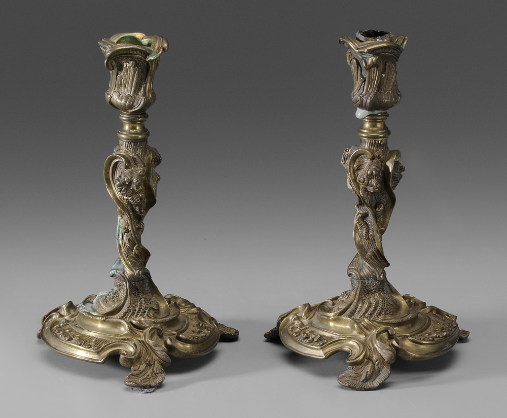 Appraisal: Pair Gilt Bronze Rococo Style Candlesticks Continental probably French th