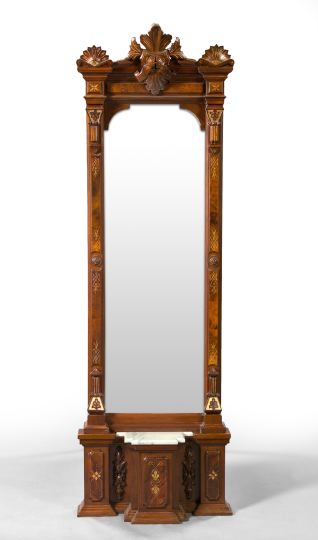 Appraisal: American Renaissance Revival Gilt-Incised Burled Walnut and Walnut Pier Mirror