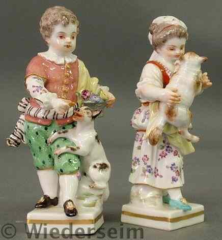 Appraisal: Two small Meissen figures- a boy with a dog and