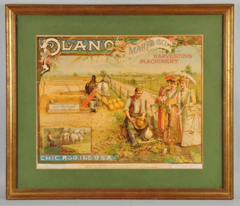 Appraisal: Cardboard Plano Harvesting Machinery Sign Description Beautiful image of ladies