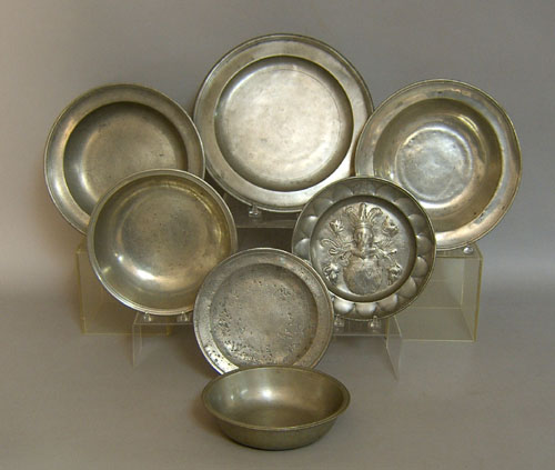 Appraisal: Seven pewter plates and basins most continental