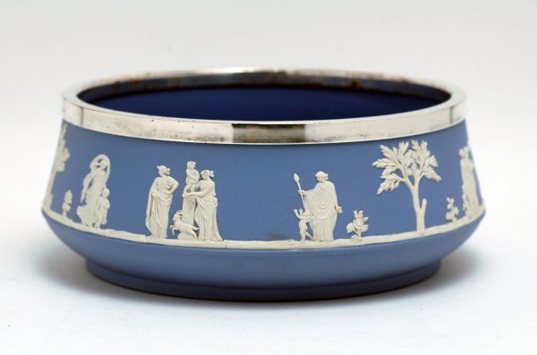 Appraisal: Light blue and white jasperware shallow bowl with classical scenes