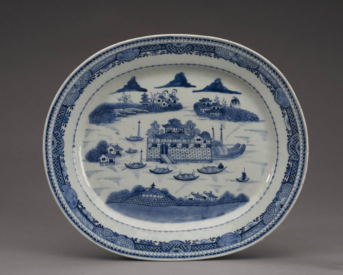 Appraisal: CHINESE EXPORT PORCELAIN BLUE AND WHITE PLATTER DEPICTING THE DUTCH