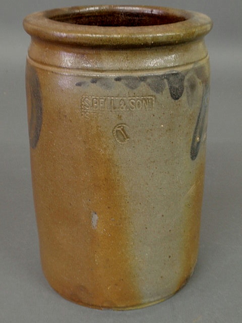 Appraisal: One-gallon stoneware crock with blue decoration stamped S Bell Son