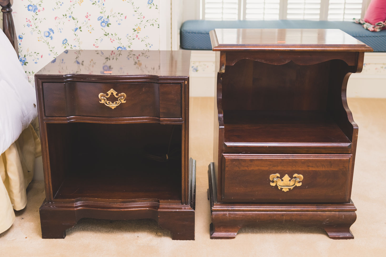 Appraisal: George III style mahogany veneer bedside stand and a similar