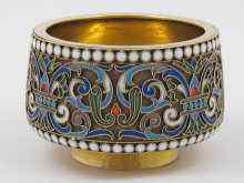 Appraisal: A small Russian cloisonne silver gilt footed salt maker's mark