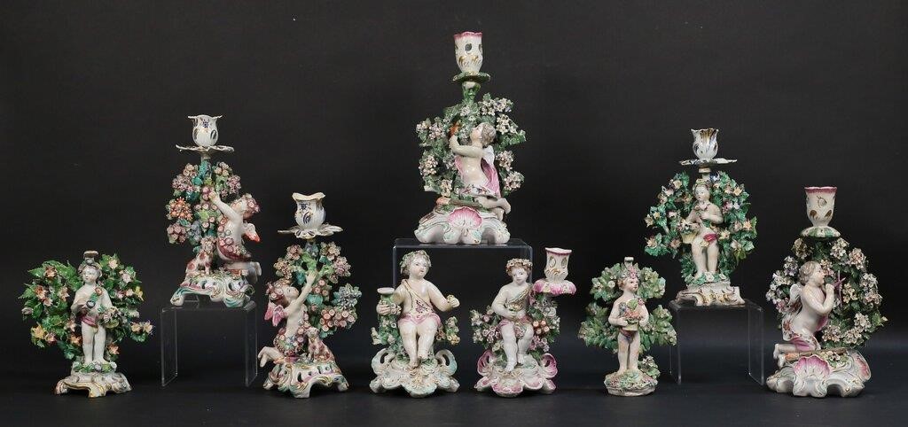 Appraisal: CHELSEA BOW BOCAGE CHERUB CANDLESTICKS figural porcelain candlesticks including Bow