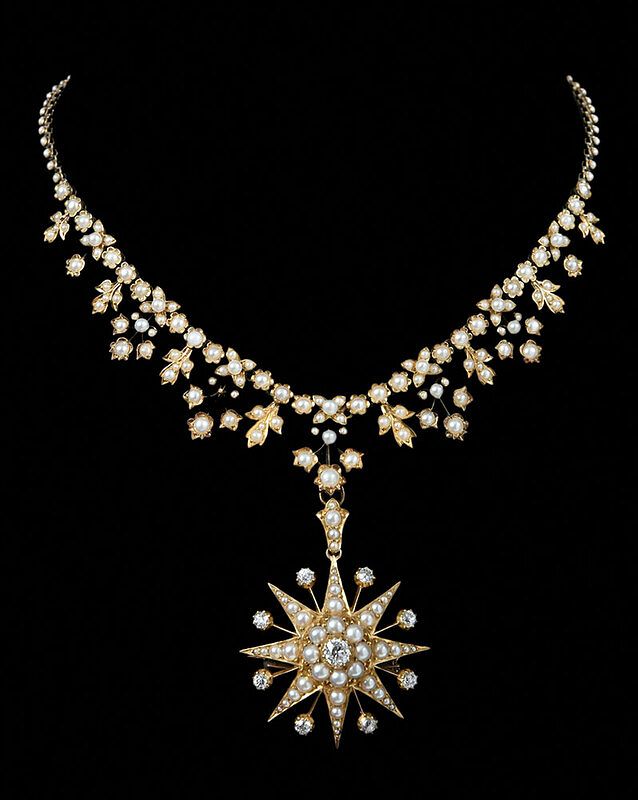 Appraisal: Antique Gold Seed Pearl and Diamond Necklace nine old European