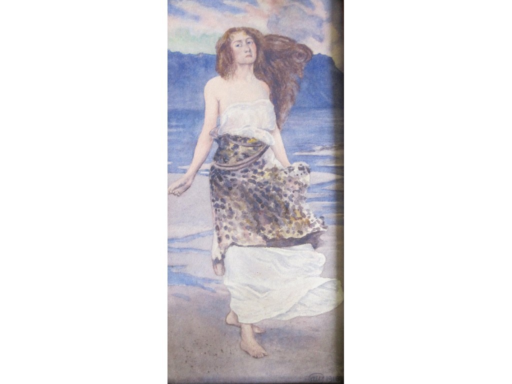 Appraisal: Watercolour of a girl on a beach monogrammed and dated