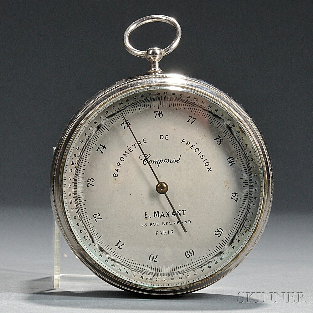 Appraisal: L Maxant Chrome-plated -inch Aneroid Barometer Paris with silvered dial