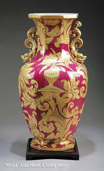 Appraisal: A Monumental English Ironstone Vase c magenta ground with gilt