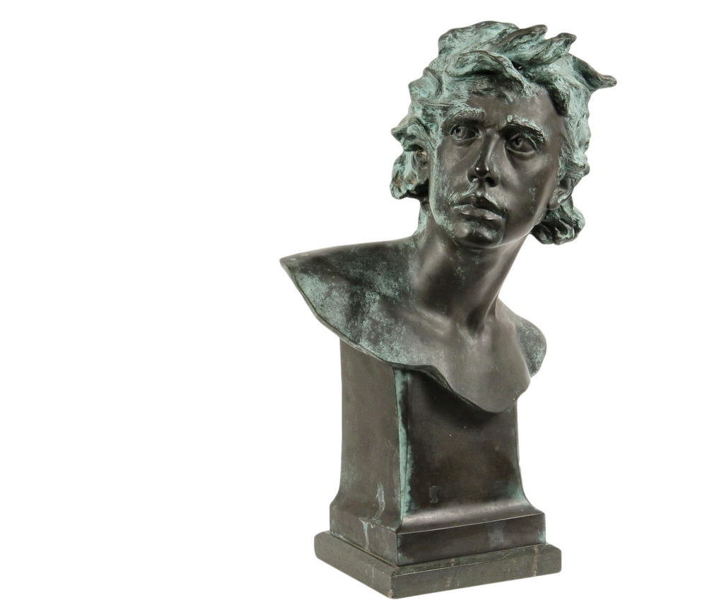 Appraisal: GERMAN BRONZE BUST - Art Nouveau Bust of a Young