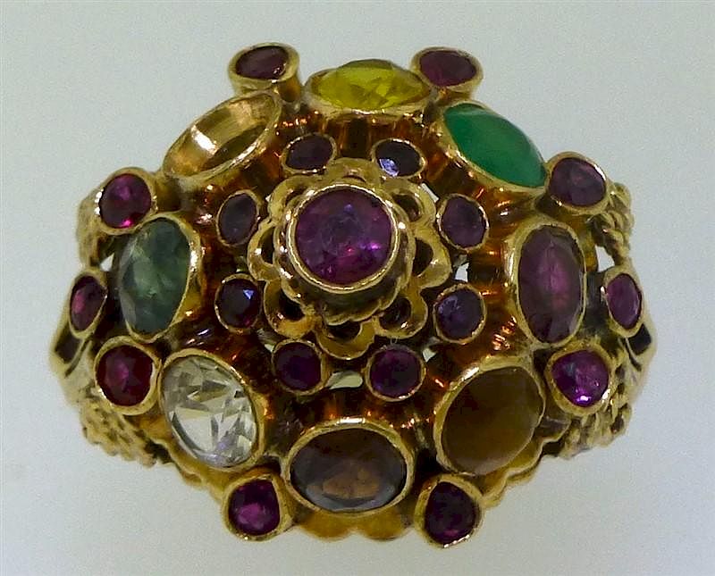 Appraisal: kt GOLD FANCY MULTI-STONE LARGE DOME RING SZ What a