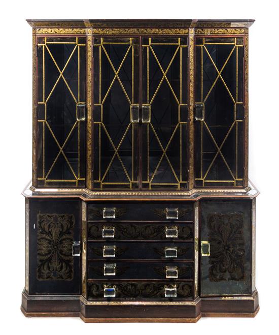 Appraisal: Sale Lot A Regency Style Reverse-Painted Glass Mounted Breakfront Bookcase