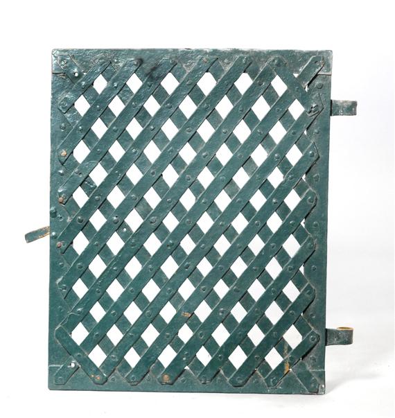 Appraisal: SMALL METAL LATTICE DOOR th century metal strips Painted green