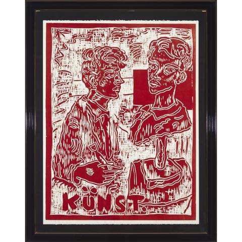 Appraisal: Adrian Wiszniewski - KUNST ARTIST SCULPTING Scottish One colour linocut