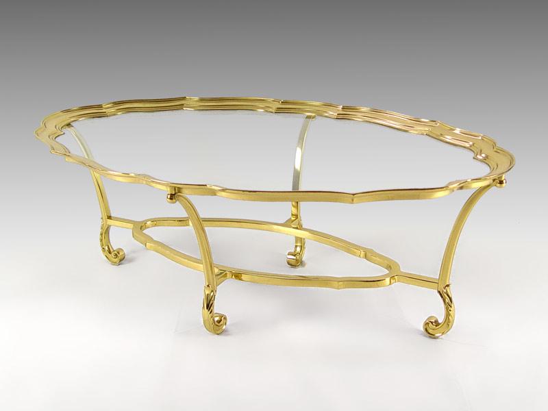 Appraisal: LaBARGE BRASS GLASS COFFEE TABLE Model ''Finely detailed oval cocktail