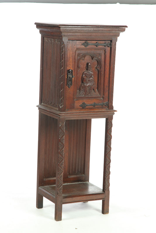 Appraisal: JACOBEAN-STYLE SMOKING CABINET England late th century oak Linen fold