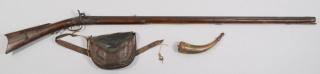 Appraisal: Leman Full Stock Long Rifle with Horn and Bag Percussion