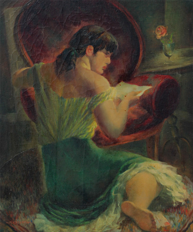 Appraisal: PLEASONTON Ruth Collings American - Young Girl Reading in an